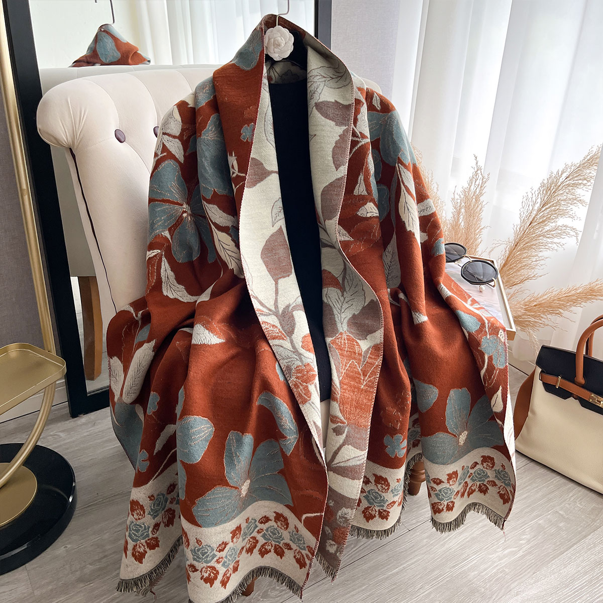 Cashmere Pashmina Wrap - 여성용 고급 겨울 페이즐리 양면 캐시미어