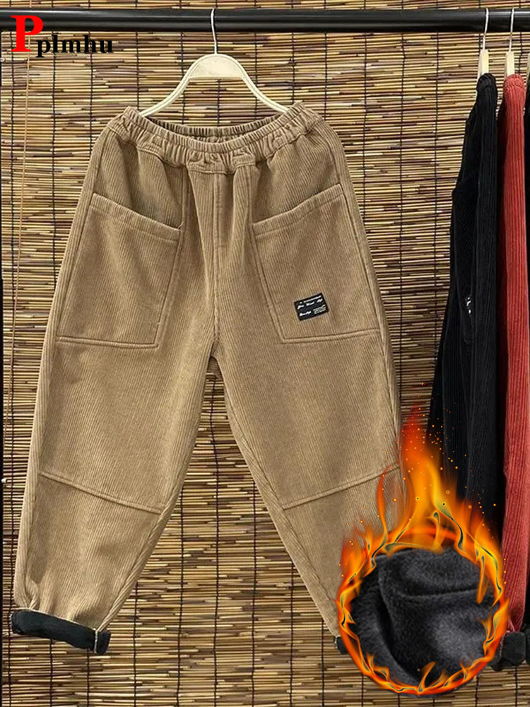 여성용 캐주얼 플러스 벨벳 하렘 바지, 헐렁한 클래식  - Corduroy Pant Warm 리뷰 및 가격